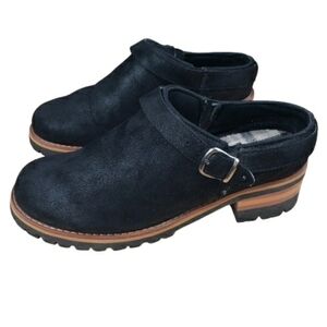 Sketchers Mule Clogs Women's Size 8.5 Black Lug Sole Nubuck Suede Buckle 90s Y2K